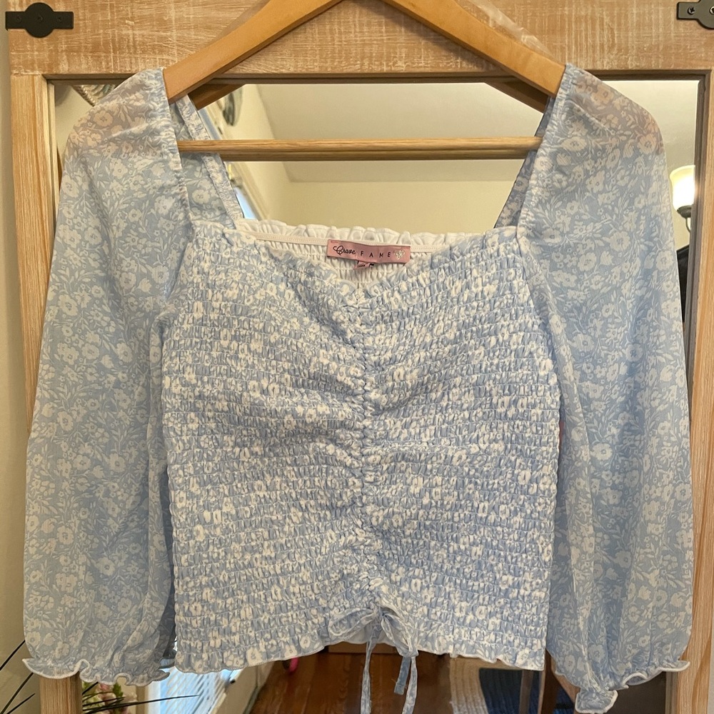 Smocked Drawstring Front Top